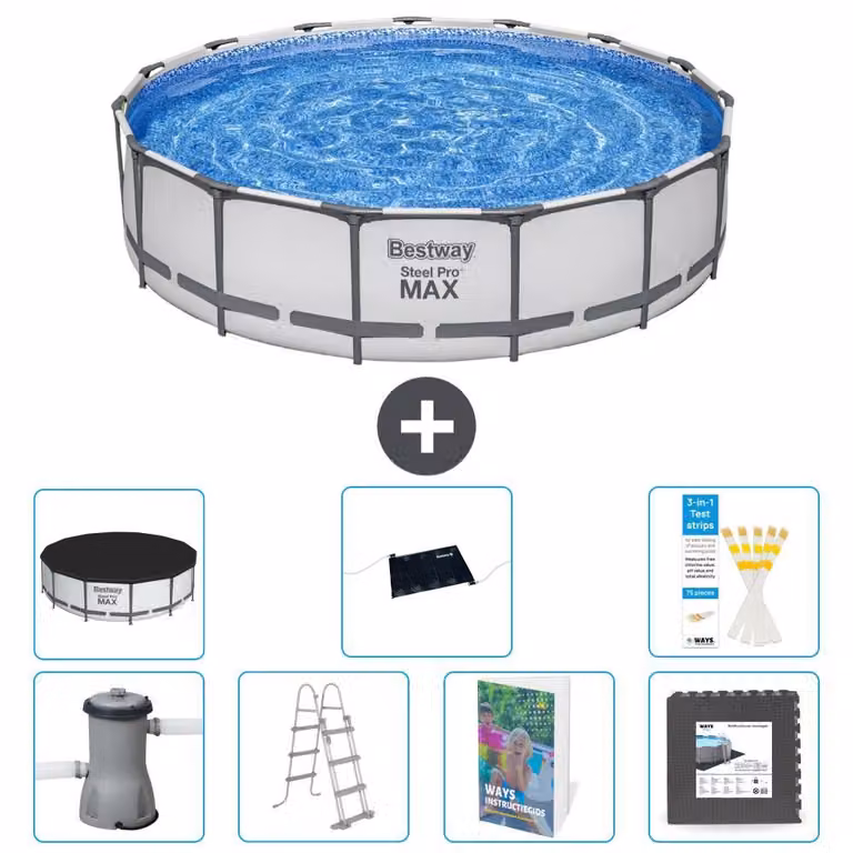 Bestway Steel Pro MAX, piscina in acciaio, forma rotonda, dimensioni 457x122 cm, composta da 6 parti, modello S543