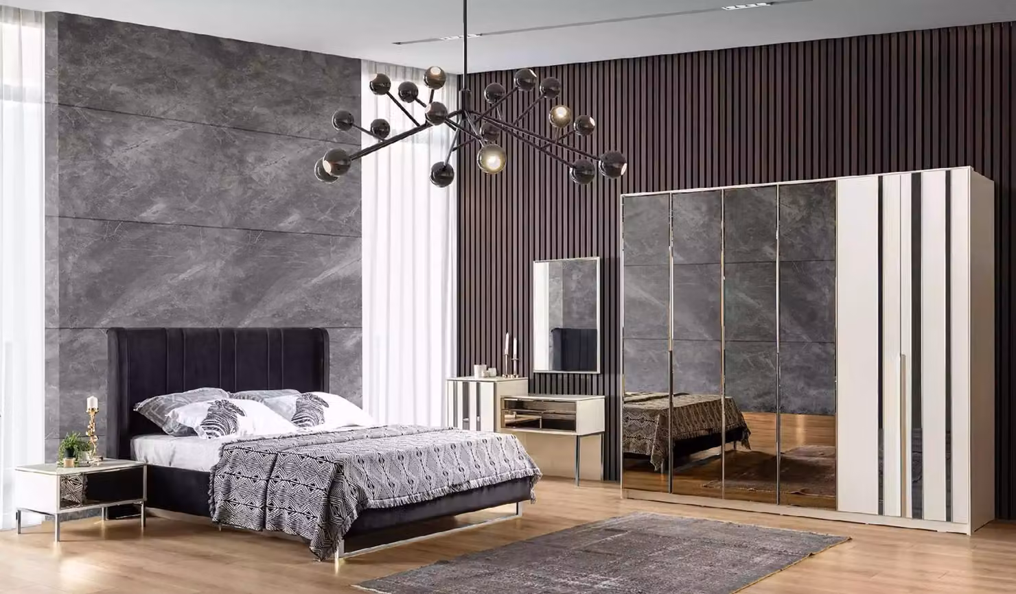 Letto 2x comodini 6 pezzi camera da letto armadio design moderno lusso