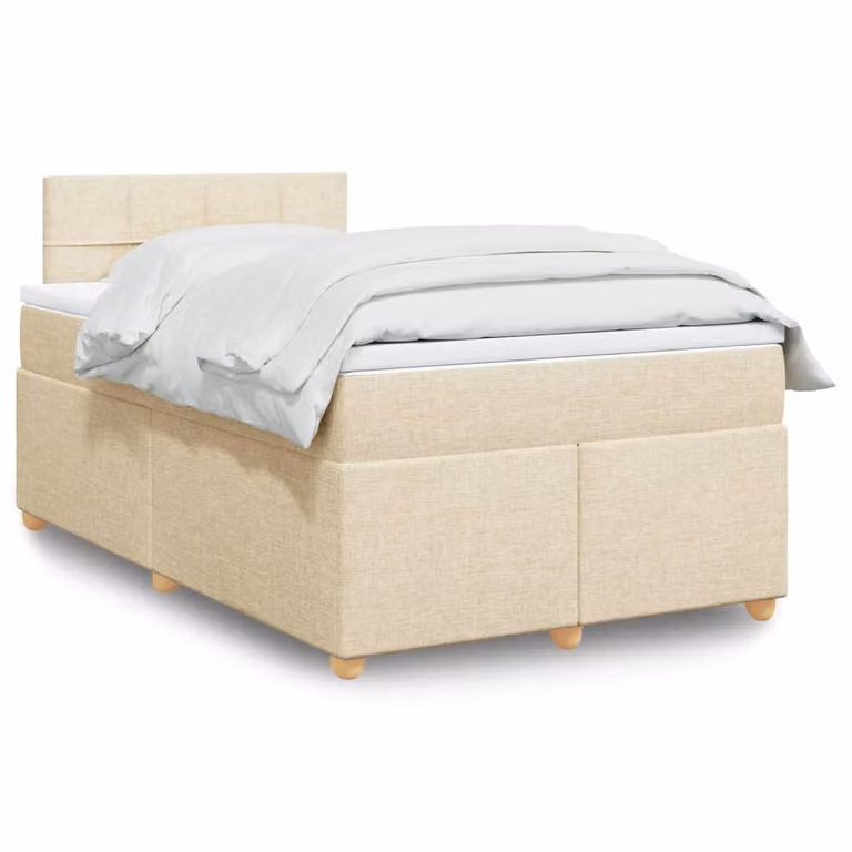 vidaXL Giroletto a Molle con Materasso in Tessuto Beige e Bianco, L/P/H: 120 x 200 cm