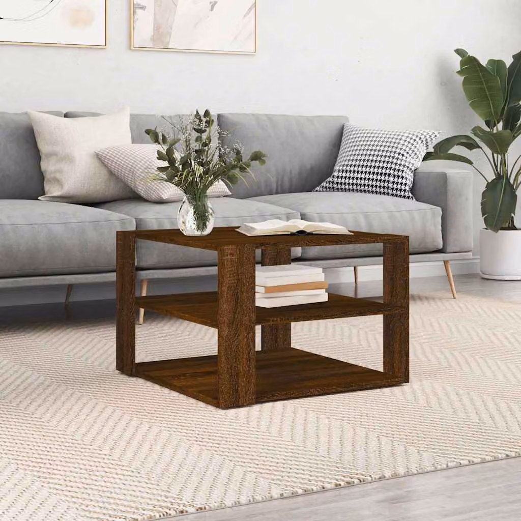 Tavolino da salotto vidaXL in legno di rovere marrone, forma quadrata, L/P/H: 58 x 58 x 40 cm