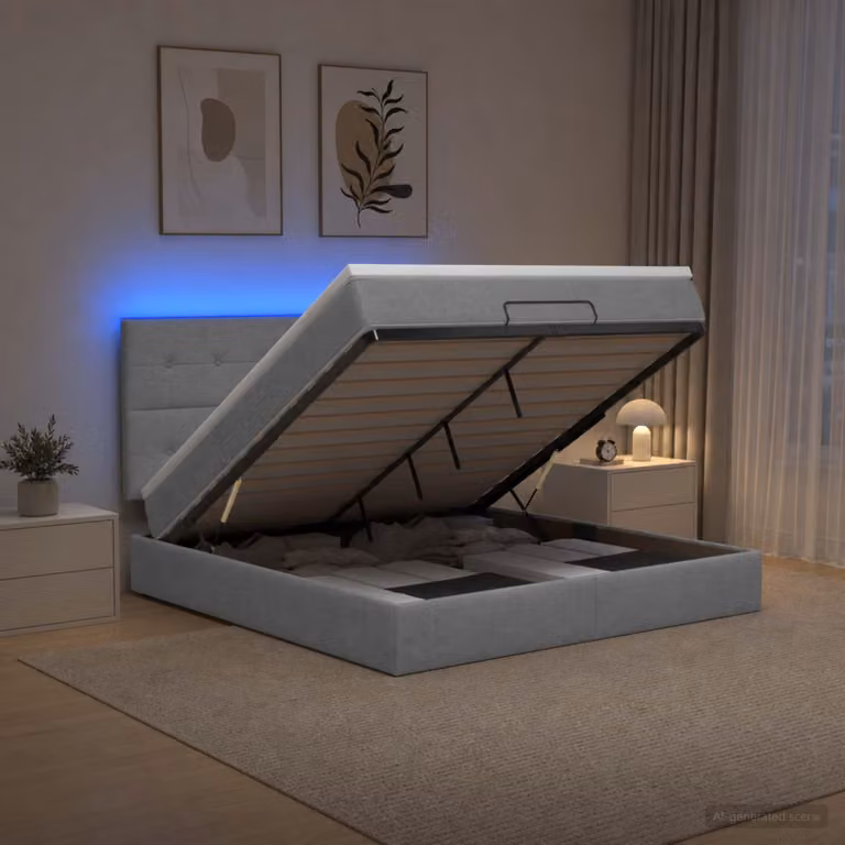 Letto Ottomano con Materasso e Illuminazione LED vidaXL, Grigio Chiaro, L 160 x P 200 cm