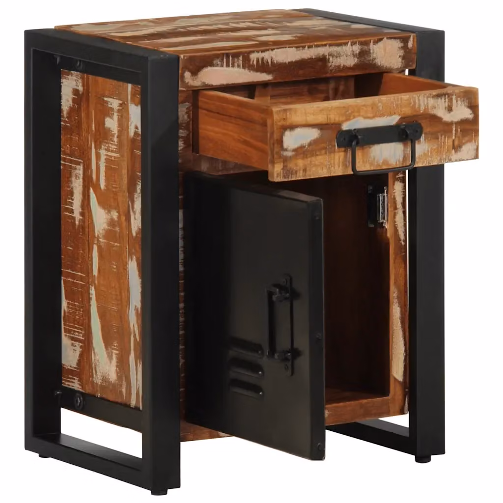 Set di 2 comodini vidaXL in legno di mango grezzo multicolore con supporto in metallo per camera da letto – 2