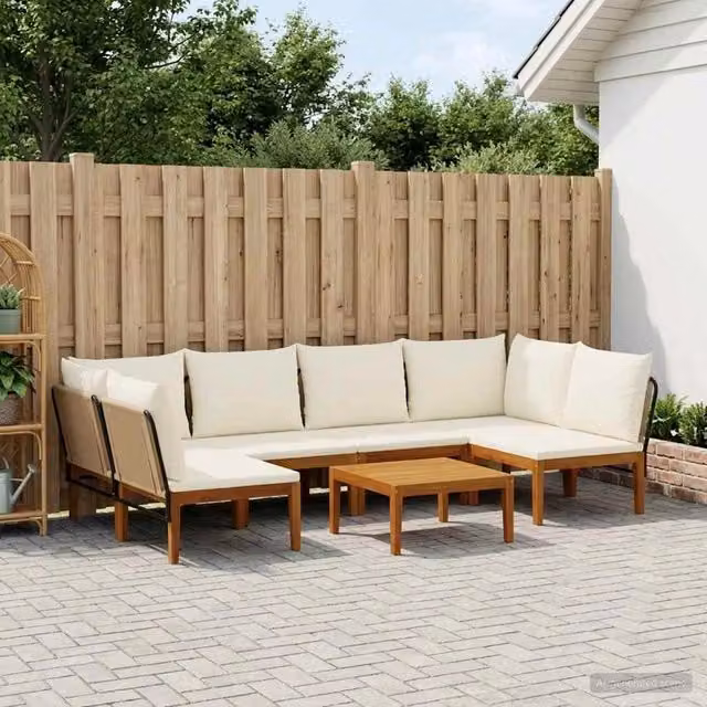 Set di 7 sedie da giardino vidaXL in legno di acacia e corda beige e bianca – 1