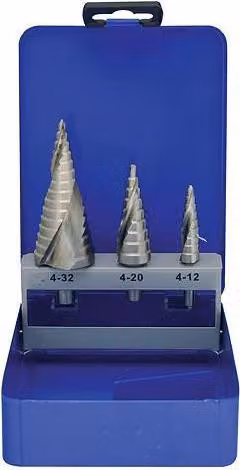 Set di punte a gradino Strend Pro SS652, 4-12, 4-20, 4-32 mm, HSS 6542 a spirale, per metallo, professionale