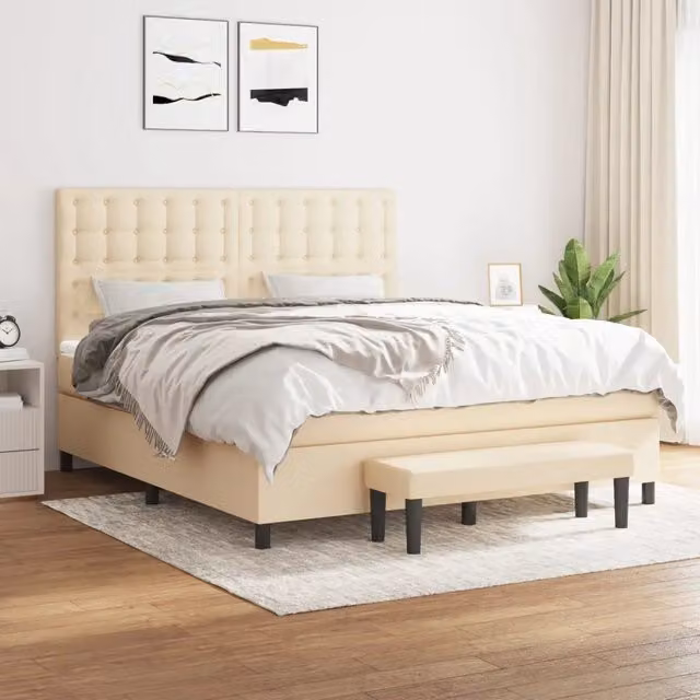 Letto Ibrido con Giroletto a Molle e Materasso vidaXL in Tessuto Beige e Bianco L: 180 cm, P: 200 cm, H: 128 cm