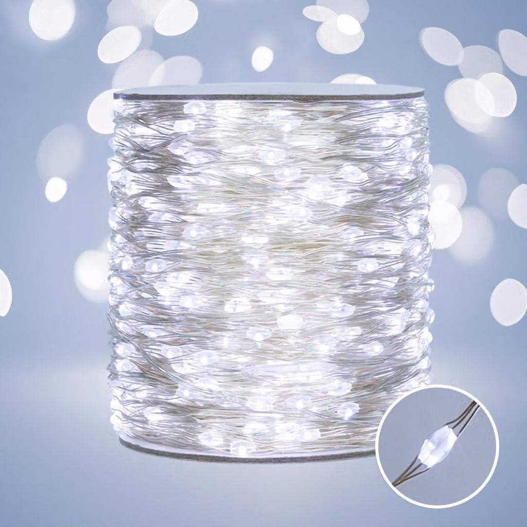 Catena luminosa a LED, 100 metri, 1000 LED, luce bianca fredda, con telecomando