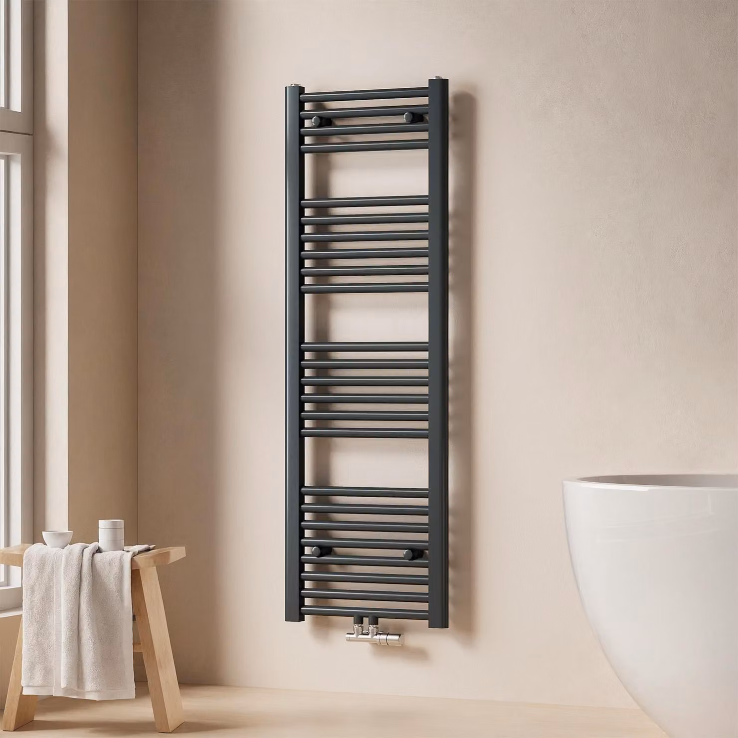EMKE Radiatore da bagno Asciugamani Radiatore 40x120cm 458 Watt di potenza Antracite Attacco centrale Riscaldamento senza elemento riscaldante