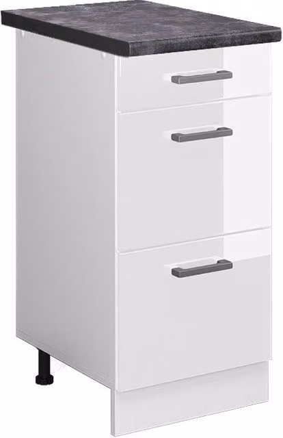 Mobiletto base per cucina Vicco R-Line Bianco lucido con cassetti e finitura Antracite L: 40 cm