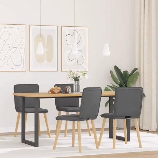 Set di 4 sedie da pranzo moderne vidaXL in tessuto grigio con gambe in legno di gomma e metallo – 1