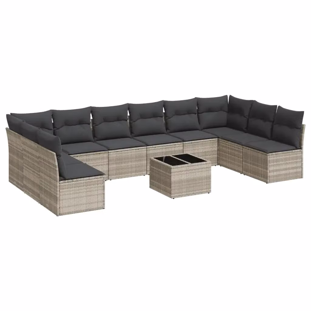 vidaXL Set Divani da Giardino 11 pz a Forma a U con Cuscini e Tavolino in Polyrattan Grigio – 2