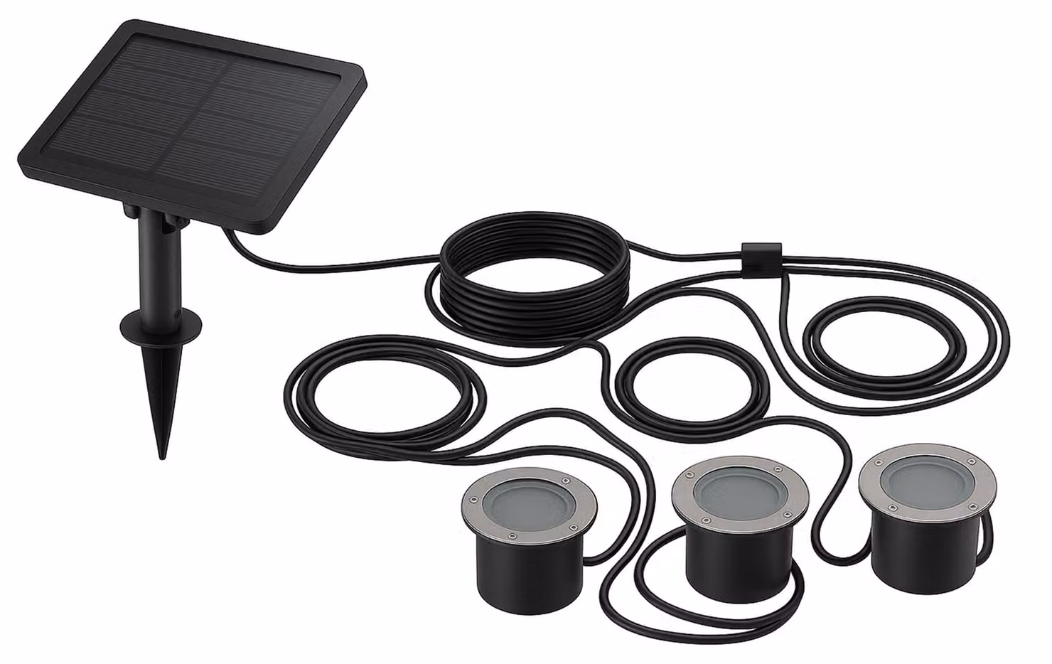 3 faretti solari, LED, luce calda, altezza 10 cm, per bordo piscina