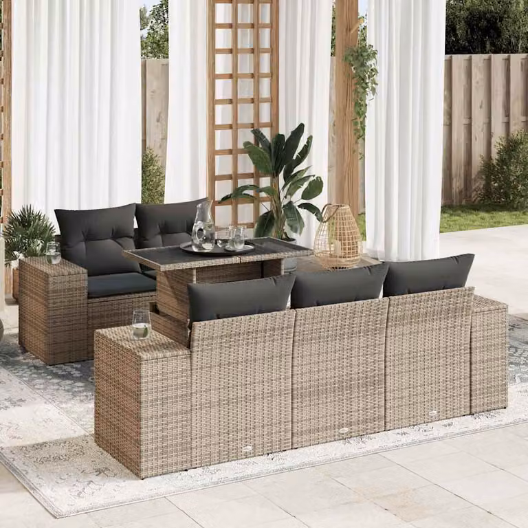 Set Divano da Giardino vidaXL 6 pz in Polyrattan Grigio con Cuscini e Tavolino da Caffè