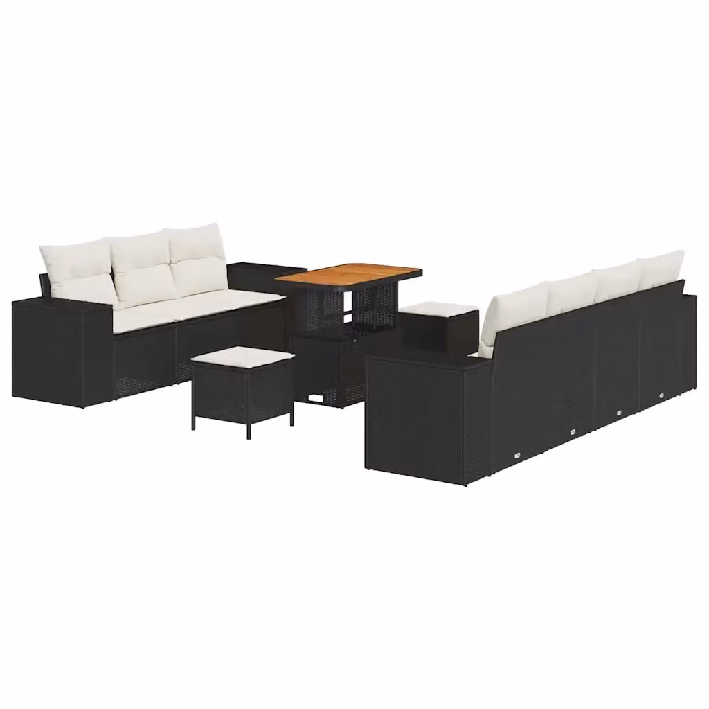 Set Divano da Giardino vidaXL 10 Pezzi a Forma di U con Tavolino e Pouf, Colore Nero e Beige, Struttura in Metallo e Polyrattan con Cuscini Inclusi – 2