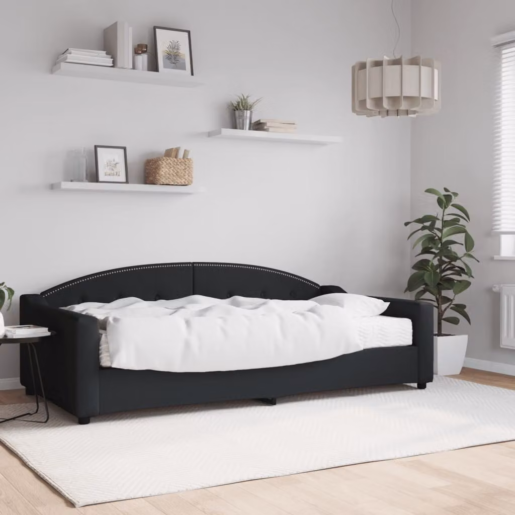 vidaXL Divano Letto Moderno con Materasso in Tessuto Nero L/P/H: 223 x 100 x 75 cm