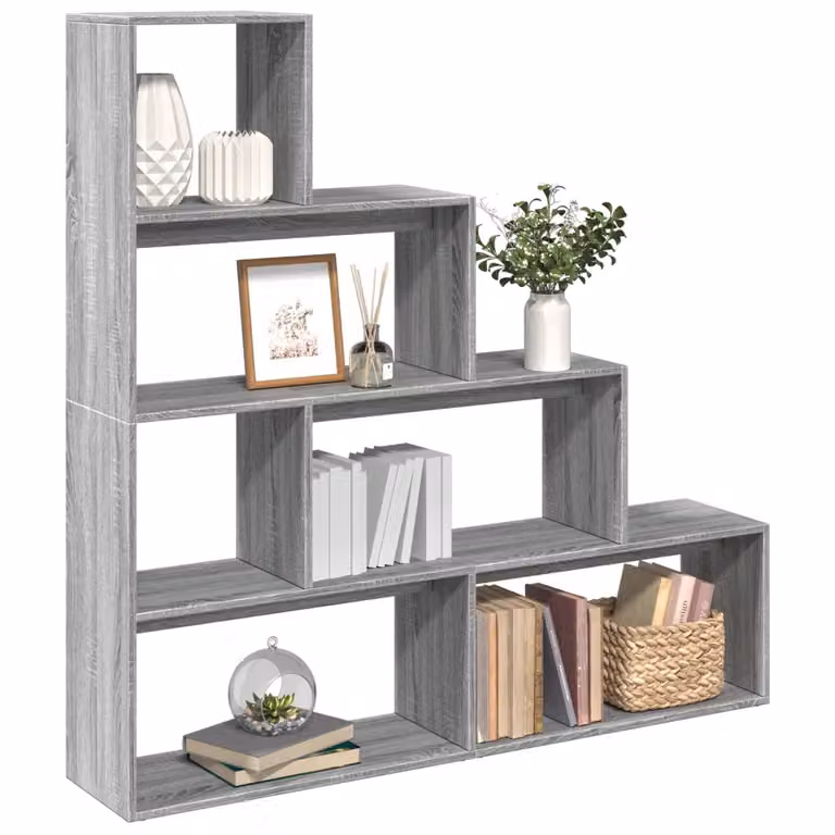 Libreria a scala vidaXL con 4 ripiani, design moderno, colore grigio, L/P/H: 143,5 x 29 x 143,5 cm