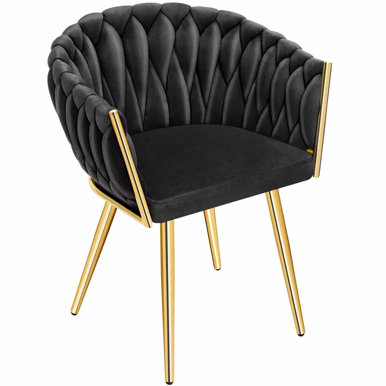 Set di 2 sedie da pranzo moderne TecTake in velluto nero e oro con struttura in metallo e plastica – 3