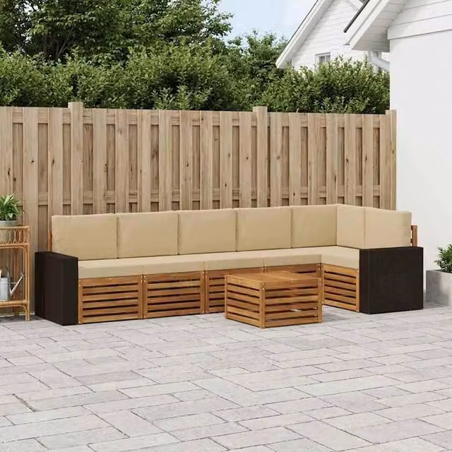 Set di divani da esterno 7 pz Naturale e Beige Poliestere 3384454