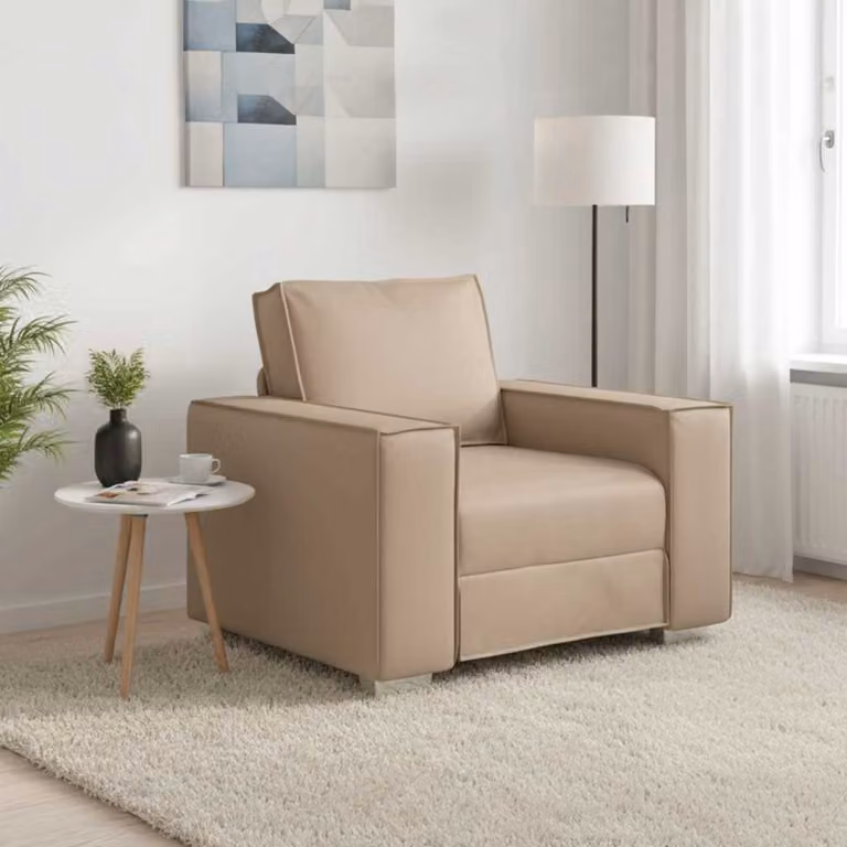 Poltrona Sofa moderna vidaXL in pelle sintetica color beige e marrone per il tuo soggiorno, L: 100 cm