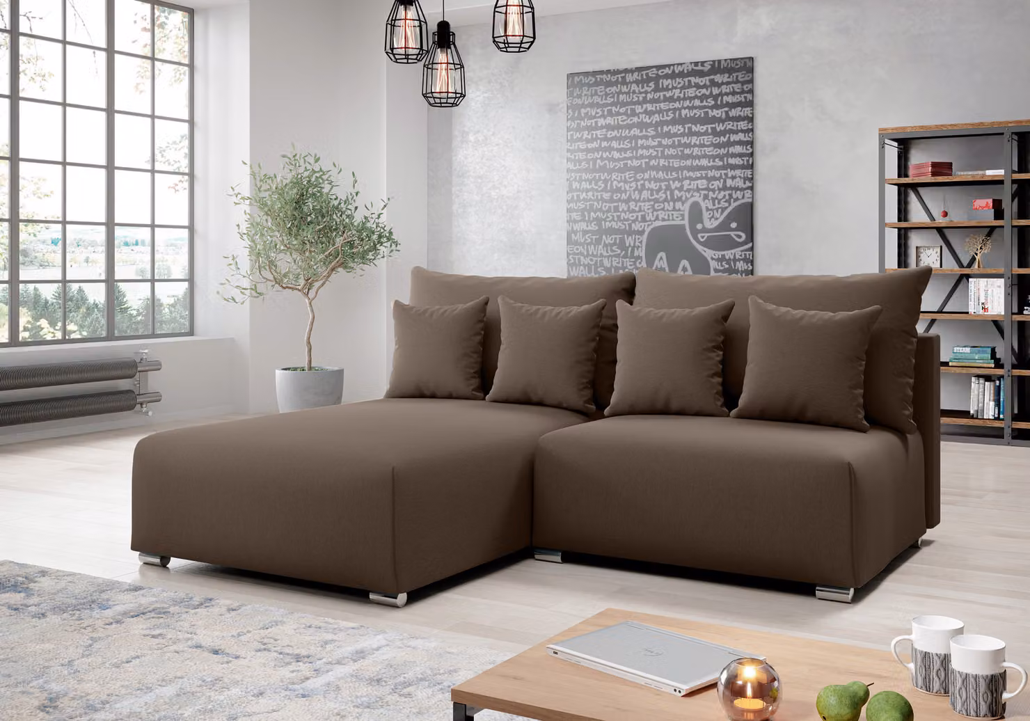 AX LIVING divano angolare con funzione letto Ederra 208 cm di larghezza - marrone L