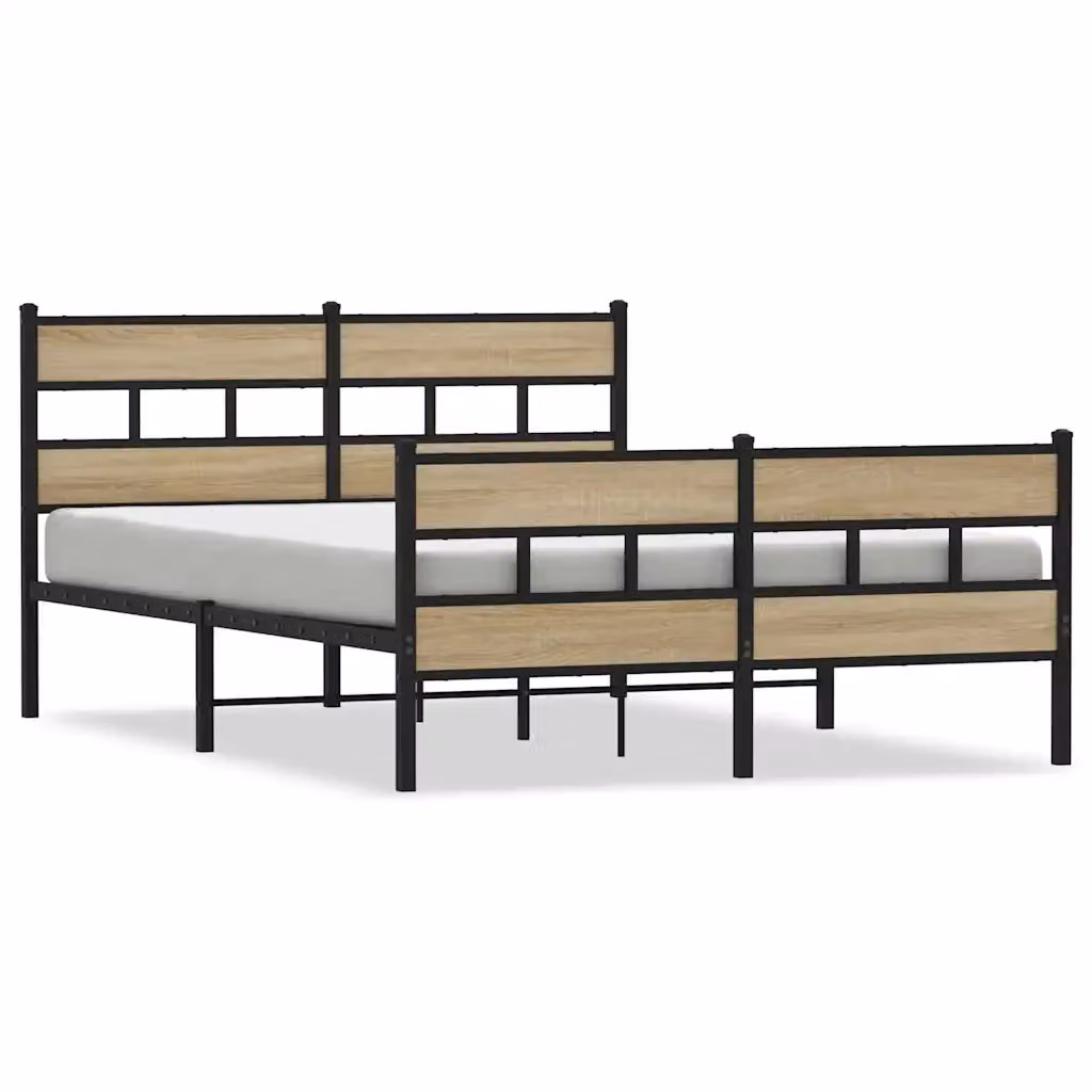 Letto con struttura in metallo e legno color Rovere Sonoma vidaXL L: 142 cm, P: 196 cm, H: 91,5 cm – 2
