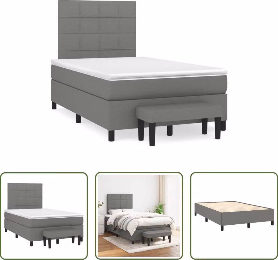 The Living Store Letto a molle con materasso grigio scuro 120x190 cm in tessuto