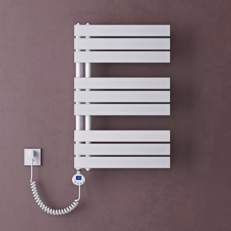 doporro Scaldasalviette Elettrico Bagno con Termostato Digitale e Funzione Timer 76x50cm 600W Bianco, Termoarredo Elettrico Temperatura Regolabile, Radiatore da Parete Verticale - FN