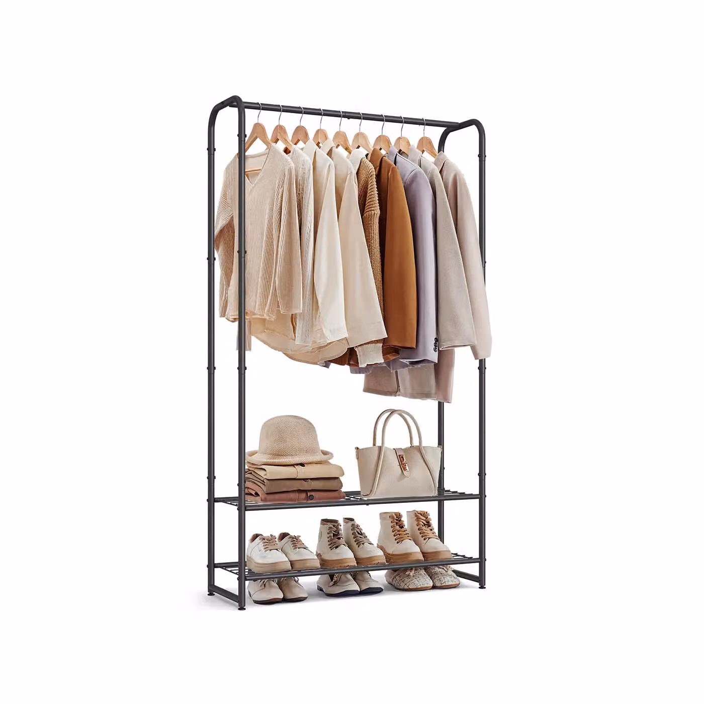 Stand Appendiabiti da Terra in Metallo, Nero Opaco / 1 fila (73l cm )