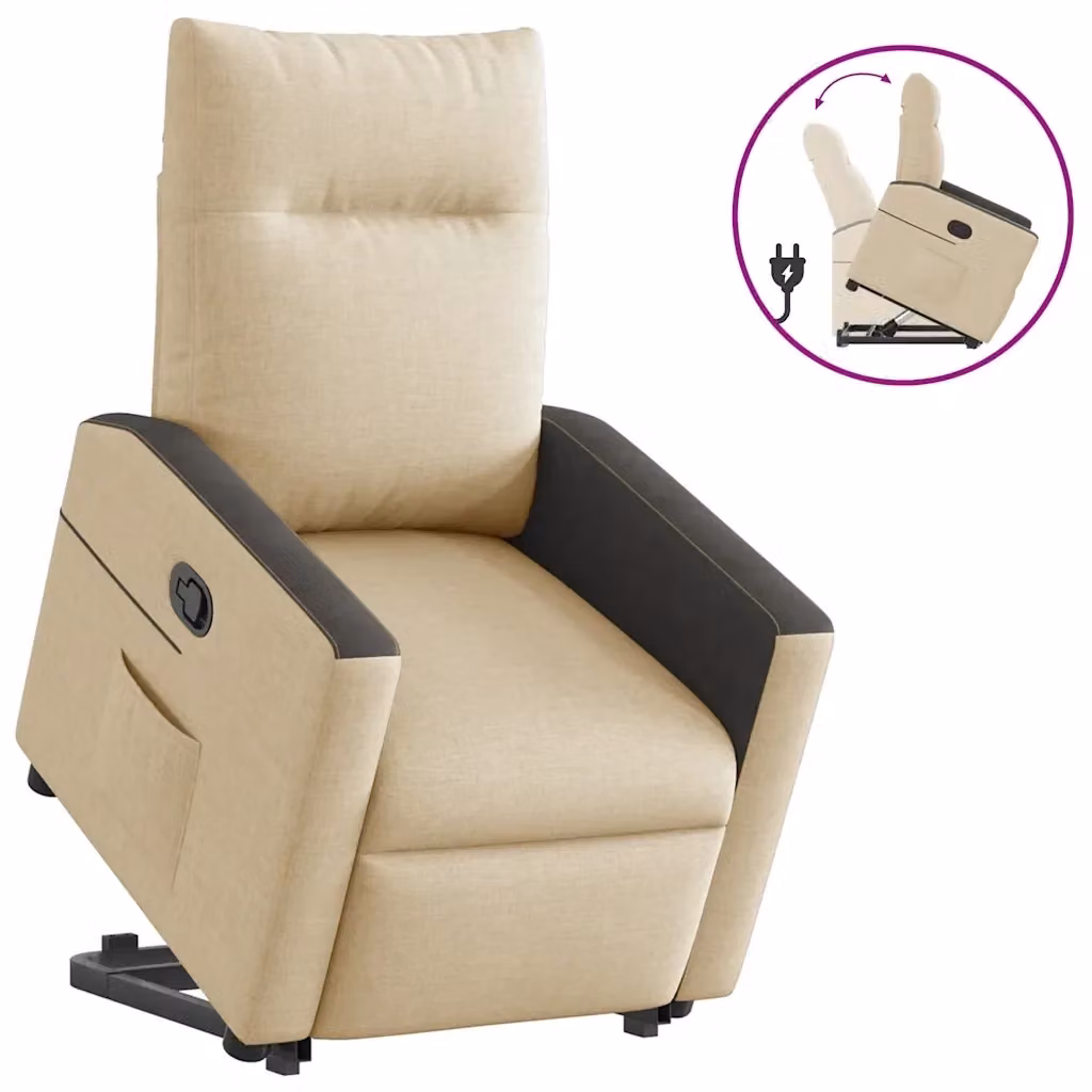 Poltrona Alzapersona Reclinabile vidaXL in Tessuto con Assistenza Elettrica, Beige e Nero per Senior – 2