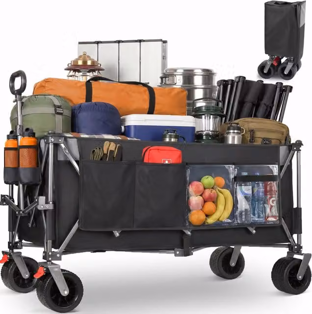 Carrello da giardino pieghevole 120 x 57,5 x 44 cm acciaio nero e grigio, 300 L, 250 kg