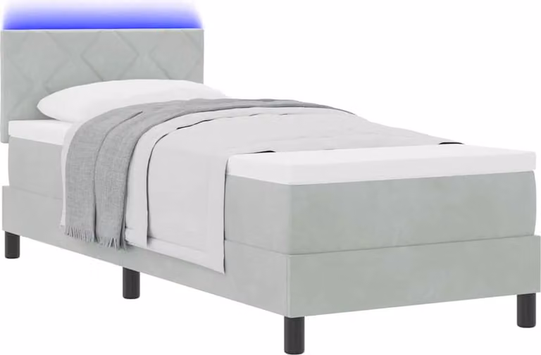 Letto a Sorgente LED con led Grigio chiaro 80 x 200 cm Velluto