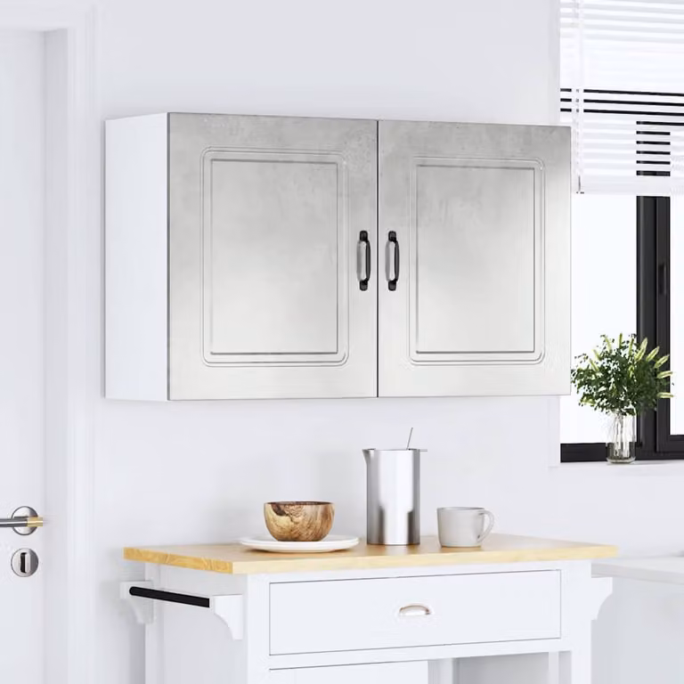 Set di 2 pensili da cucina Kalmar vidaXL in legno multistrato grigio cemento con ante a battente e ripiani interni