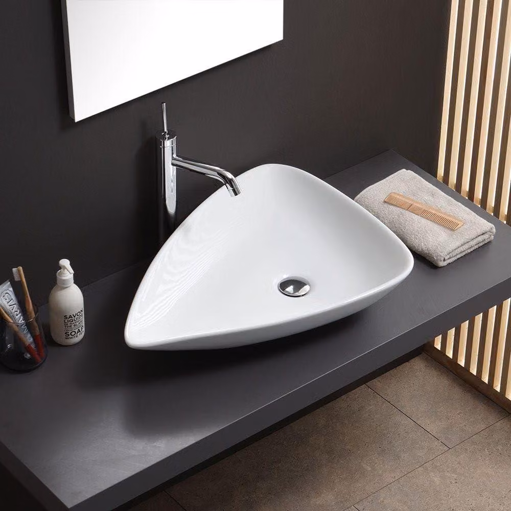 Lavabo da appoggio ovale in Vetroceramica, 65x12x47 cm, bianco, design moderno