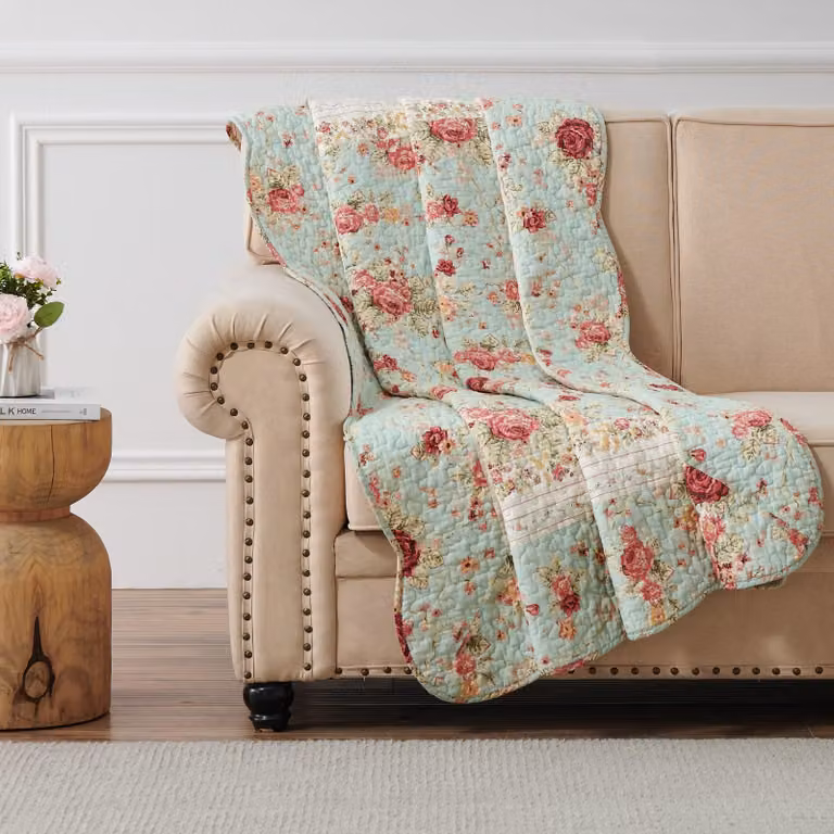 Piumino in cotone, motivo floreale, 127x152 cm, colore blu
