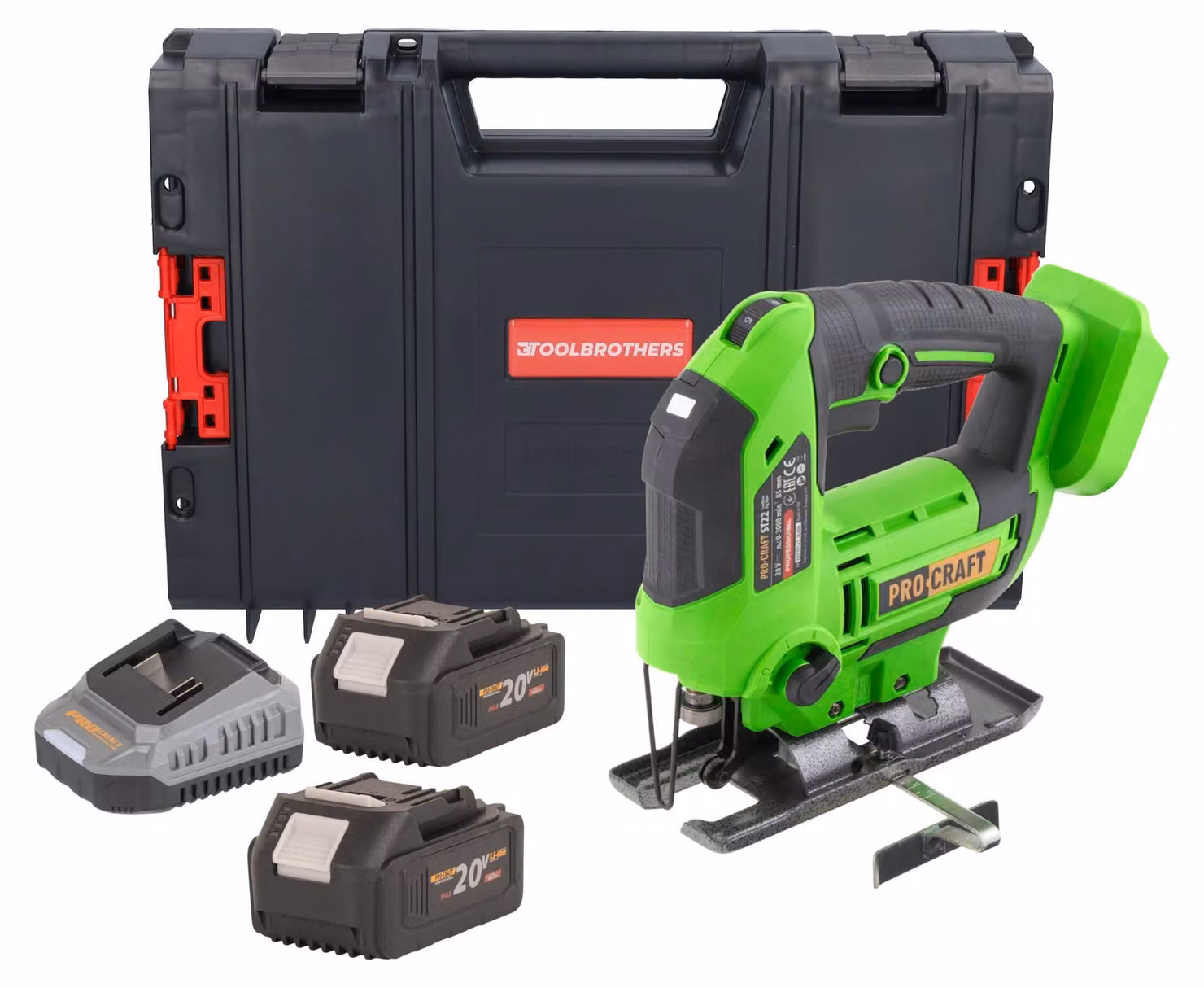 Seghetto alternativo a batteria Procraft ST22 20 V 80 mm Brushless + 2 batterie 4,0 Ah + caricabatteria + valigetta portautensili RHINO