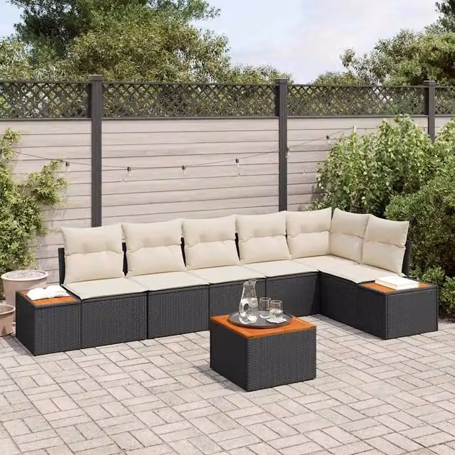 Set Divano da Giardino 7 pz Nero Poly Rattan 3348098