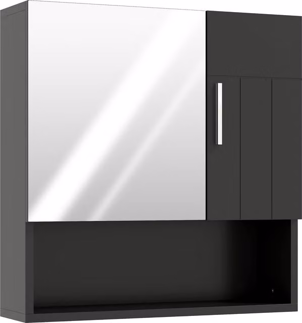 Armadietto Specchiera da Bagno kleankin in Legno con Mensole Regolabili e Ripiano Aperto, Nero, L: 54 cm, P: 15.2 cm, H: 55.3 cm