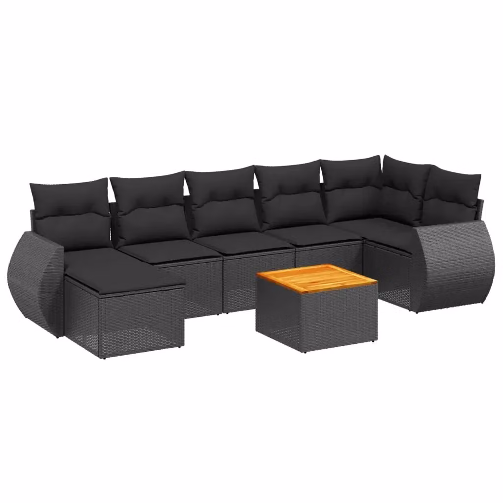 Set di divani da giardino vidaXL a forma di L con 8 pezzi, colore nero, in polyrattan con cuscini inclusi – 2