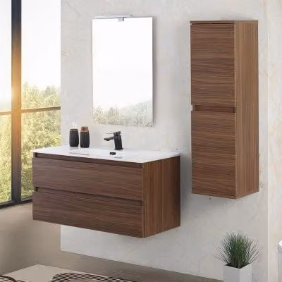 Mobile bagno sospeso Kleo Inbagno noce canaletto con cassetti soft-close L: 100 cm, P: 50 cm, H: 45,1 cm