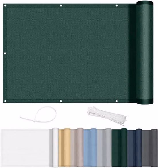 Paravento da balcone 90x600 cm in PES - Protezione dalla vista opaca con occhielli - Paravento impermeabile con protezione UV - Per balconi, giardini e terrazze - Verde