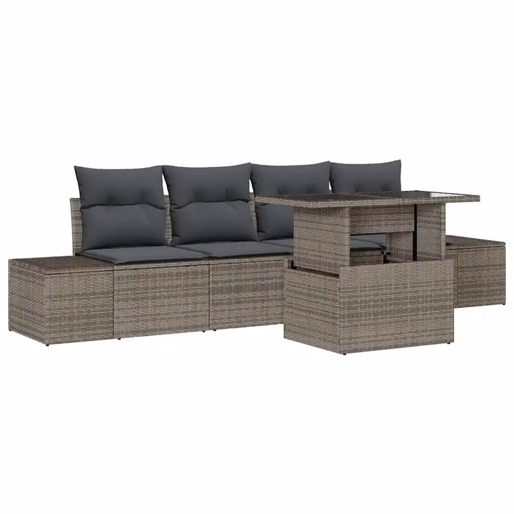 Set di divani da giardino vidaXL in rattan grigio con cuscini e tavolino da esterno – 2