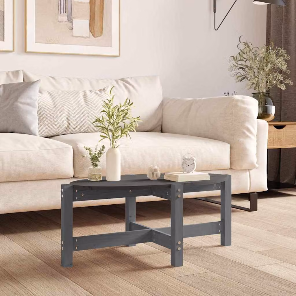 vidaXL Tavolino da Salotto Rettangolare in Legno di Pino Grigio L: 87 cm, P: 48 cm, H: 35 cm