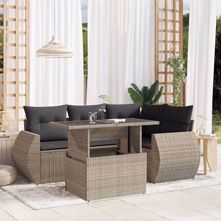 vidaXL Set Divano da Giardino a L con Cuscini Grigio Antracite e Tavolino in Vetro