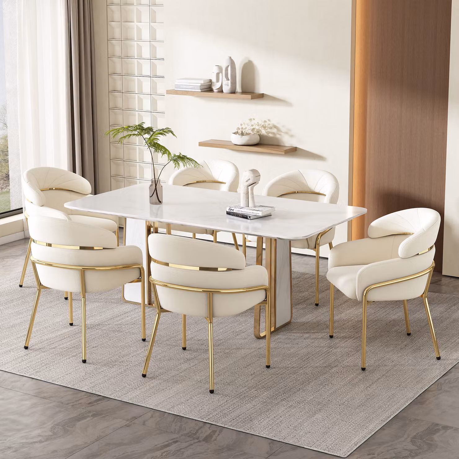 Flieks sedia da sala da pranzo imbottita set di 6, sedia da cucina con gambe in metallo, sedia da soggiorno poltrona sedia da trucco, rivestimento in velluto, beige