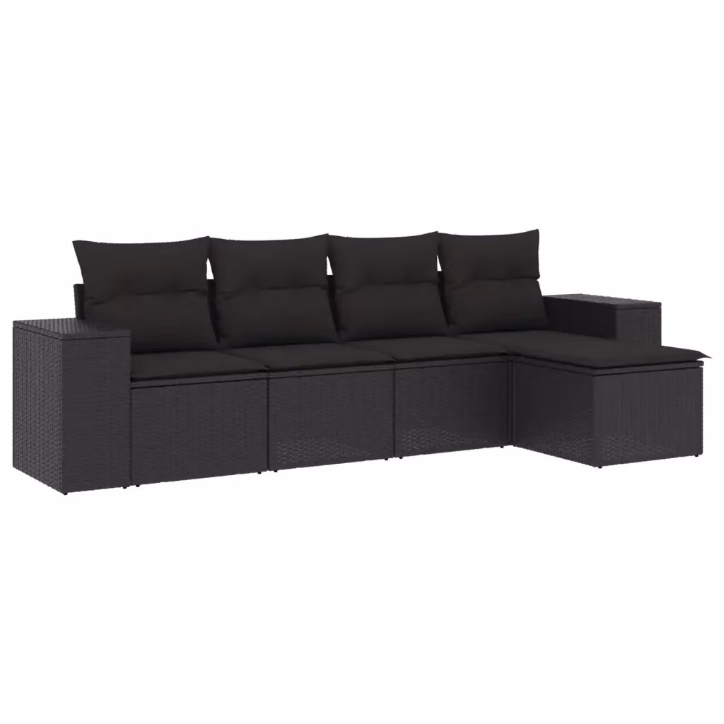 Set Divani da Giardino a L vidaXL 5 Pezzi con Cuscini in Polyrattan e Acciaio Nero – 2