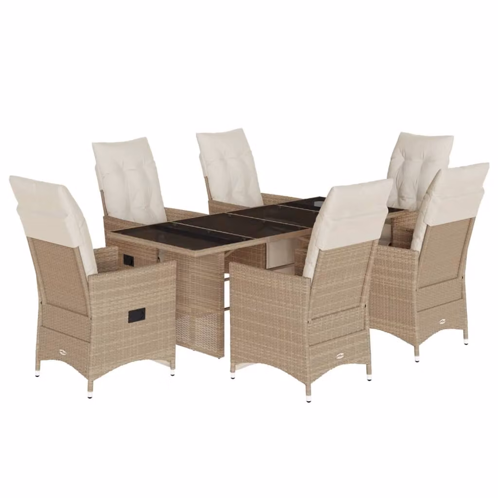 Set da Bistrò da Giardino 7 pz con Cuscini Beige in Polyrattan