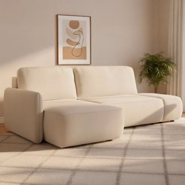 Rezzo, Divano Letto con Penisola Contenitore L-Shape Bianco, L: 229 cm, P: 148 cm – 1