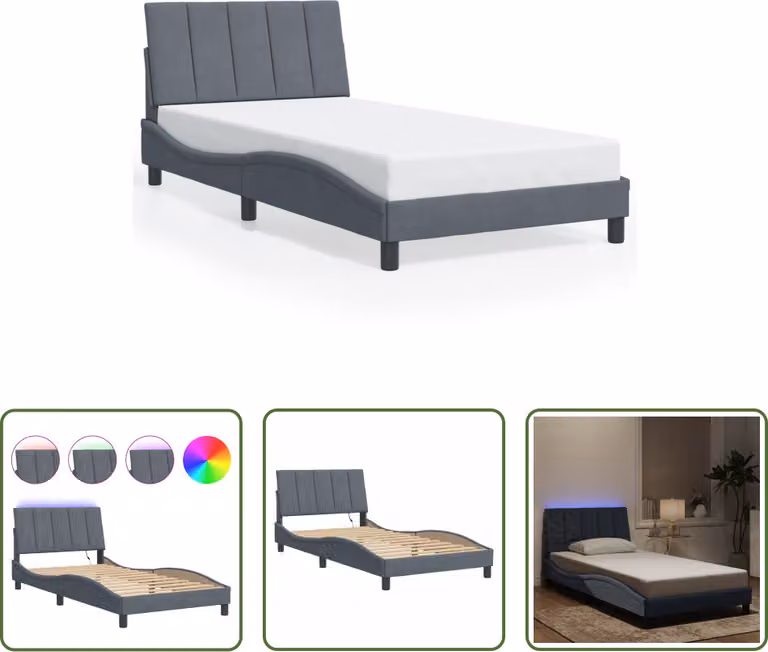 The Living Store Struttura letto con luci LED grigio scuro 100x200 cm in velluto