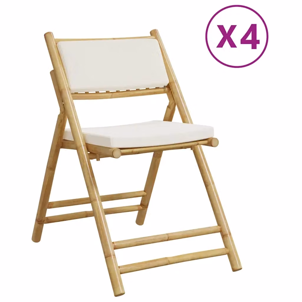 Set di 4 sedie da bistrot pieghevoli vidaXL in bambù con cuscini bianco crema – 2