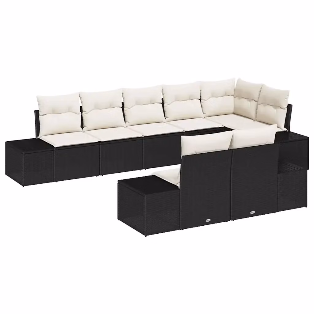 Set Divano da Giardino vidaXL 8 Pezzi in Polyrattan con Cuscini Nero e Beige – 2
