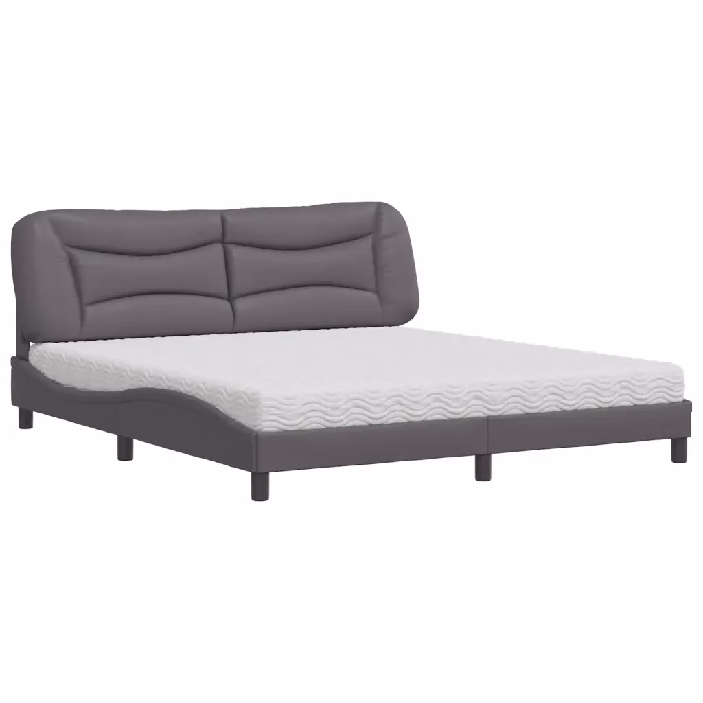 Letto con Materasso Hvar vidaXL Grigio e Bianco in Similpelle e Tessuto L/P/H: 180 x 200 x 185 cm – 2